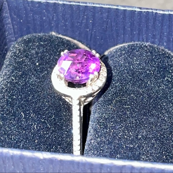 NEW Round Amethyst Halo Ring with Diamond Aura accents on 925 silver sz 9 - Picture 9 of 9
